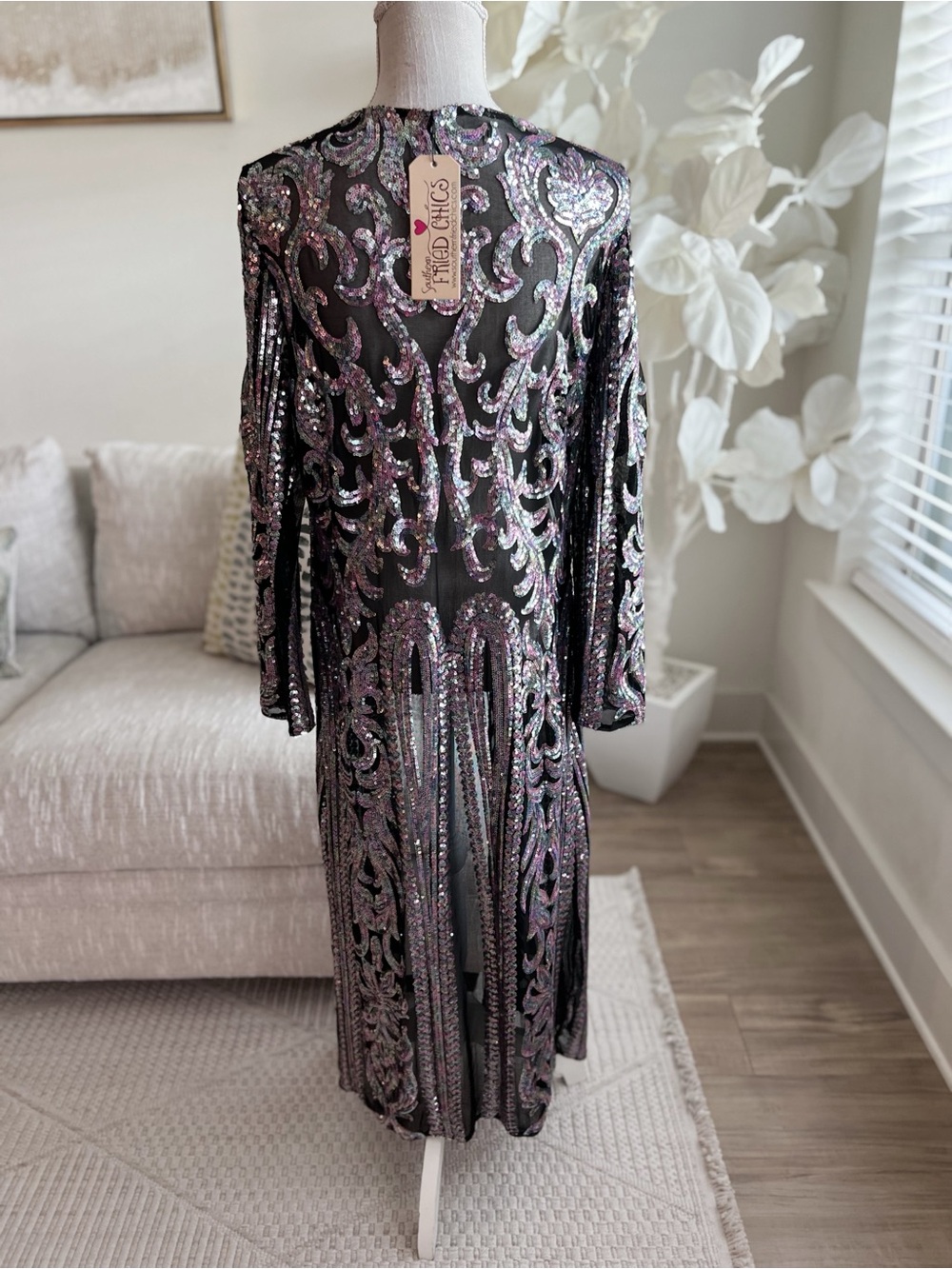 Southern Fried Chicks Sequin Longline Woman’s Sparkling Cardigan Size M
